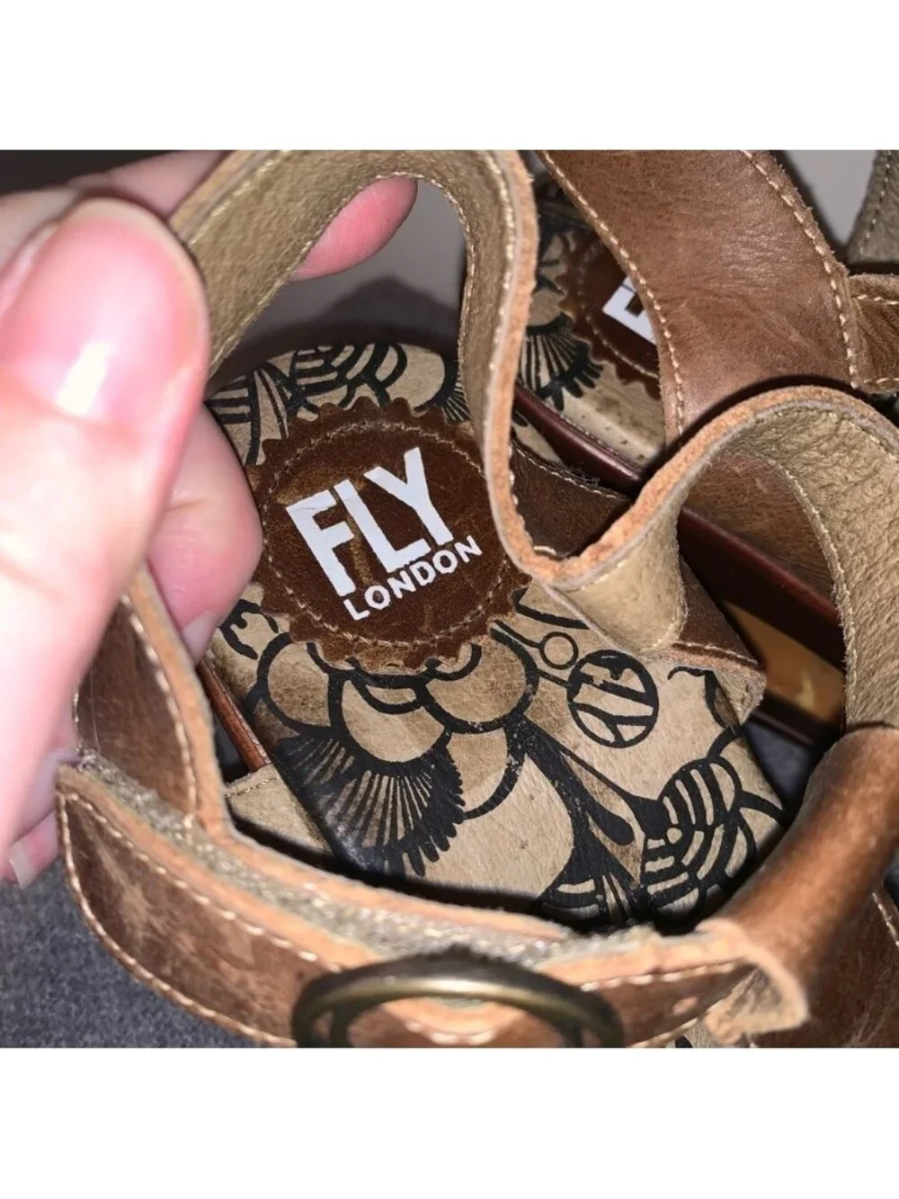 Fly London Wooden Wedge Leather Sandals Brown 40